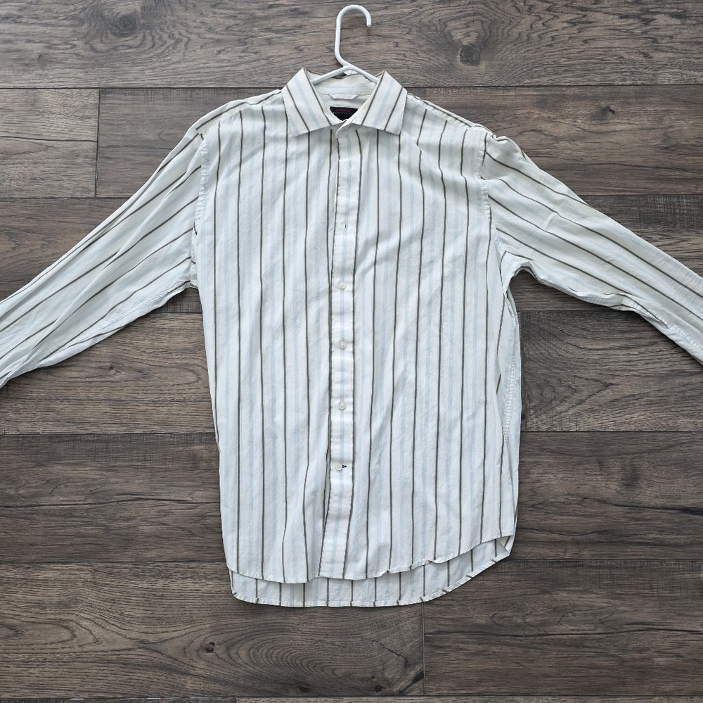 Express Men's White Striped Dress Shirt